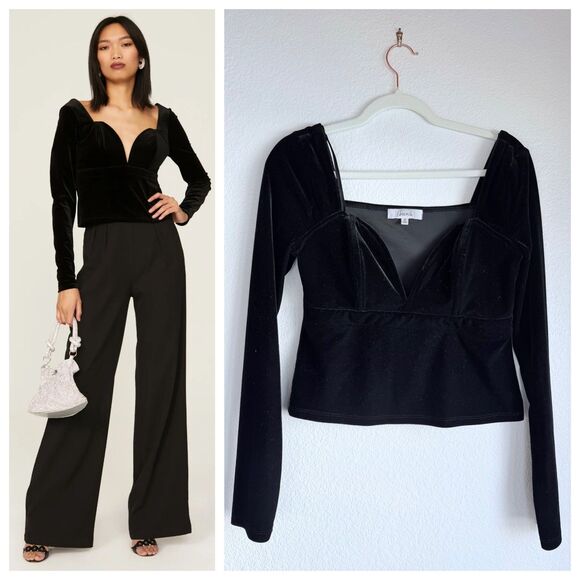 Louna Velvet Long Sleeve Sweetheart Neckline Top in Black Size Medium - Picture 1 of 12